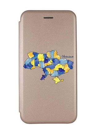 Чехол-книжка с рисунком для xiaomi redmi 10c золотой :: карта украины (принт 261)
