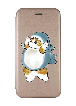 Чехол-книжка с рисунком для samsung galaxy a02/a022 (2021) золотой :: котенок акула (принт 379)