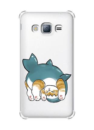 Чехол с утолщенными углами на samsung galaxy j3(2016) j310 :: котенок акула (принт 378)