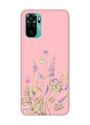 Матовий рожевий чохол на xiaomi redmi note 10 / note 10s :: квіткова ідилія (принт 382)
