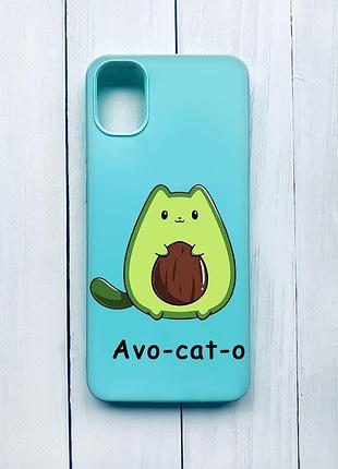 Матовый чехол на samsung galaxy a05 (a055) бирюзовый :: котик авокадо (принт 306)
