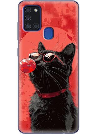 Чехол силиконовый с картинкой на samsung galaxy a21s (a217) (стильный котик)