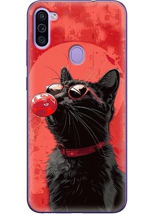 Чехол силиконовый с картинкой на samsung galaxy m11 (m115) (стильный котик)