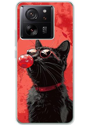 Чехол силиконовый с картинкой на xiaomi 13t pro (стильный котик)