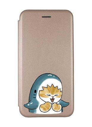 Чехол-книжка с рисунком для samsung galaxy a02/a022 (2021) золотой :: котёнок акула (принт 376)