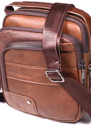 Удобная мужская сумка через плечо из натуральной кожи vintage 21480 светло-коричневый