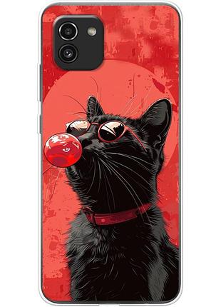 Чехол силиконовый с картинкой на samsung galaxy a03 (a035) (стильный котик)
