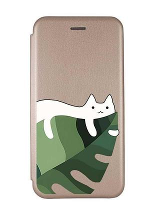 Чехол-книжка с рисунком для samsung galaxy a32 золотой :: кот на листе (принт 367)