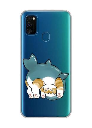 Прозрачный чехол на samsung galaxy m30s/m21 :: котенок акула (принт 378)