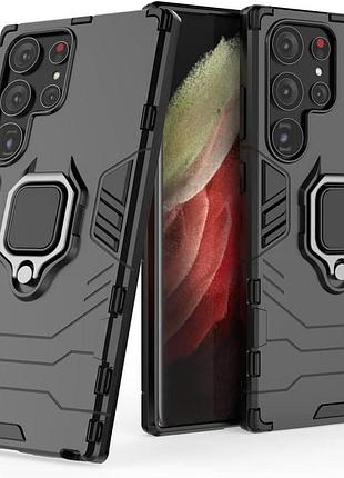 Чехол fiji ring для samsung galaxy s23 ultra (s918) бронированный бампер с кольцом подставкой черный