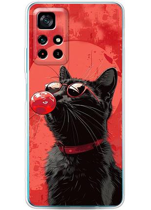 Чехол силиконовый с картинкой на xiaomi poco m4 pro 5g (стильный котик)