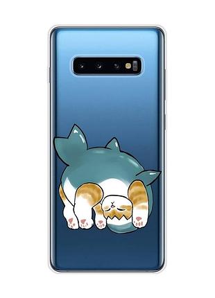 Прозрачный чехол на samsung galaxy s10 plus :: котенок акула (принт 378)