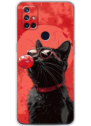 Чехол силиконовый с картинкой на oneplus nord n10 (стильный котик)