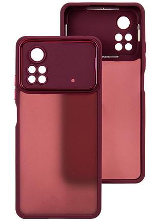 Чехол fiji lens для xiaomi poco x4 pro 5g бампер матовый с защитой блока камер wine red