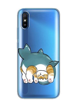 Прозрачный чехол на xiaomi redmi 9a :: котенок акула (принт 378)