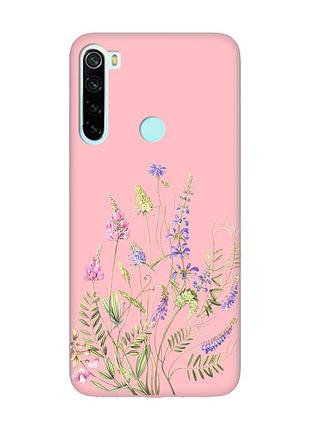 Матовый розовый чехол на xiaomi redmi note 8 :: цветочная идиллия (принт 382)