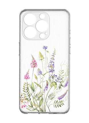 Прозрачный чехол с защитой камеры на iphone 15 pro :: цветочная идиллия (принт 382)