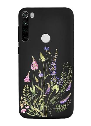 Матовый черный чехол на xiaomi redmi note 8t :: цветочная идиллия (принт 382)
