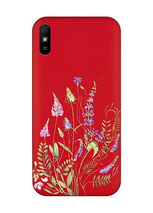 Матовый красный чехол на xiaomi redmi 9a :: цветочная идиллия (принт 382)
