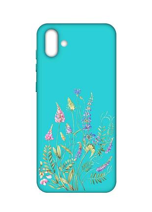 Матовый бирюзовый чехол на samsung galaxy a04 :: цветочная идиллия (принт 382)