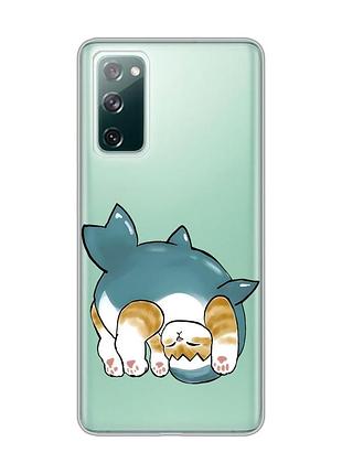 Прозрачный чехол на samsung galaxy s20 fe :: котенок акула (принт 378)