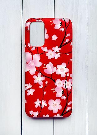 Матовий чохол на xiaomi redmi 9t червоний :: квітуча сакура (принт 282)