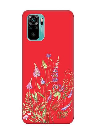 Матовый красный чехол на xiaomi redmi note 10 / note 10s :: цветочная идиллия (принт 382)