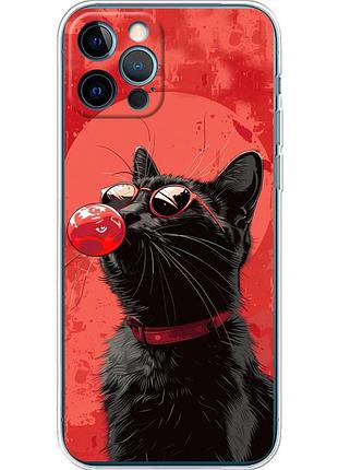 Чехол силиконовый с картинкой на iphone 12 pro (стильный котик)