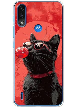 Чехол силиконовый с картинкой на motorola e7i power (стильный котик)