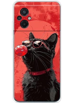 Чехол силиконовый с картинкой на xiaomi poco m5 (стильный котик)