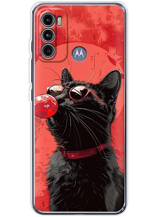 Чехол силиконовый с картинкой на motorola g60 (стильный котик)
