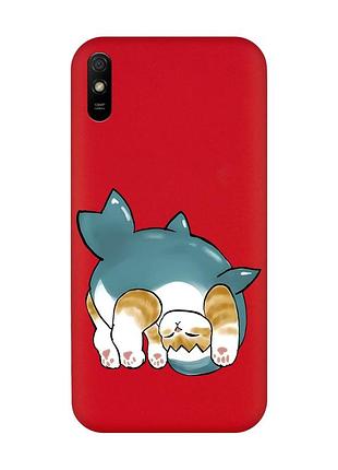 Матовий червоний чохол на xiaomi redmi 9a :: котик акула (принт 378)