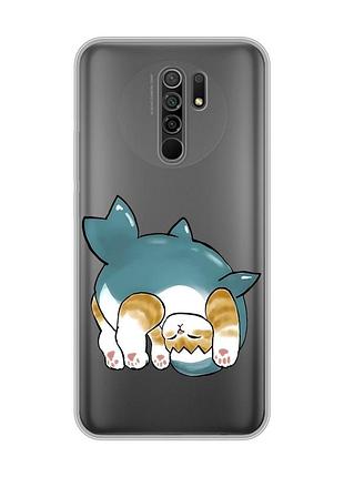 Прозорий чохол на xiaomi redmi 9 :: котик акула (принт 378)