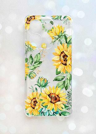 Чохол з потовщеними кутами на xiaomi redmi note 13 4g :: соняхи (принт 288)