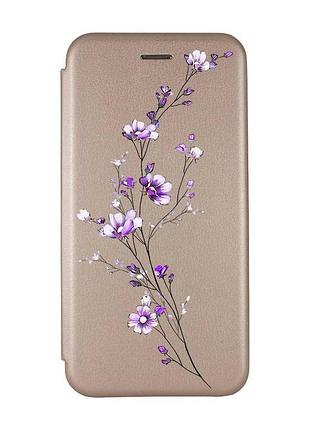 Чехол-книжка с рисунком для samsung galaxy a14 5g золотой :: веточка цветов (принт 278)