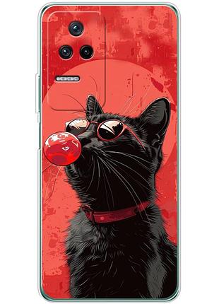 Чехол силиконовый с картинкой на xiaomi poco f4 (стильный котик)