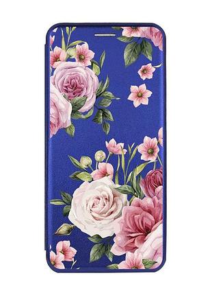 Чехол-книжка с рисунком для xiaomi redmi 13c/poco c65 синий :: розовые цветы (принт 287)