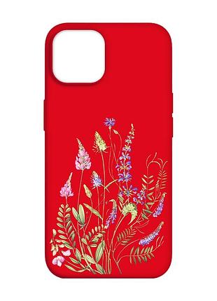 Матовый красный чехол на apple iphone 14 :: цветочная идиллия (принт 382)