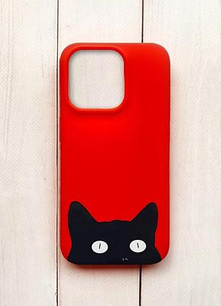 Матовий чохол на iphone 15 pro червоний :: котик (принт 119)