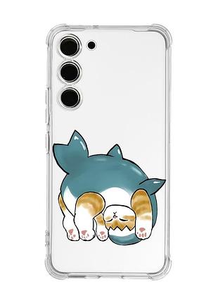 Чехол с утолщёнными углами на samsung galaxy s23 :: котенок акула (принт 378)