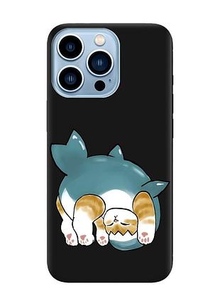Матовый черный чехол на apple iphone 13 pro max :: котенок акула (принт 378)