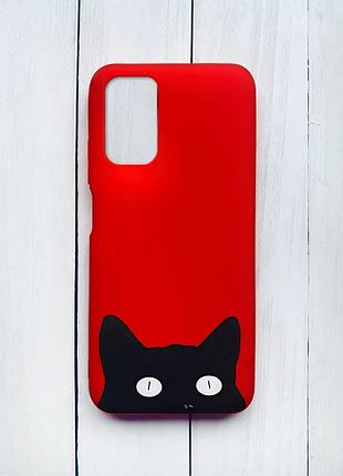 Матовый чехол на xiaomi redmi 9t красный :: кошечка (принт 119)