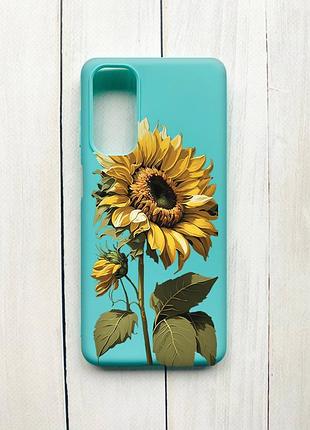 Матовый чехол на samsung galaxy m54 бирюзовый :: подсолнечник (принт 274)