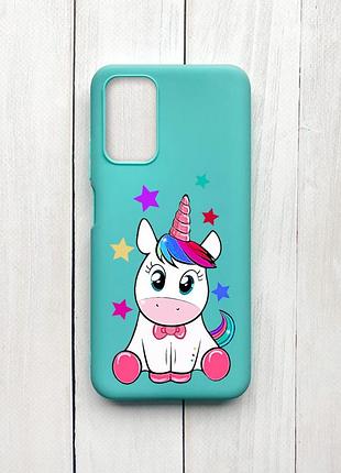 Матовый чехол на xiaomi redmi 9t бирюзовый :: единорог (принт 102)