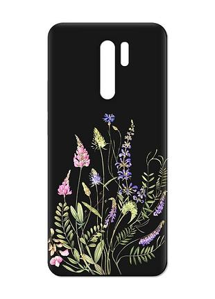 Матовый черный чехол на xiaomi redmi 9 :: цветочная идиллия (принт 382)