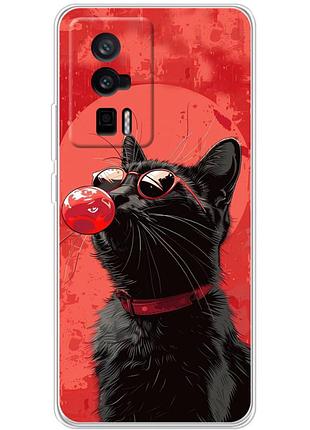 Чехол силиконовый с картинкой на xiaomi poco f5 pro (стильный котик)