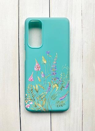 Матовый чехол на samsung galaxy m54 бирюзовый :: цветочная идиллия (принт 382)