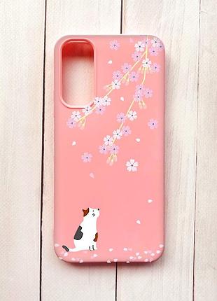 Матовий чохол на samsung a34 5g рожевий :: котик і сакура (принт 283)
