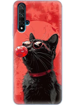 Чехол силиконовый с картинкой на huawei nova 5t (стильный котик)