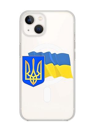 Магнитный чехол на iphone 14 plus с поддержкой magsafe :: тризуб и флаг украины (принт 384)
